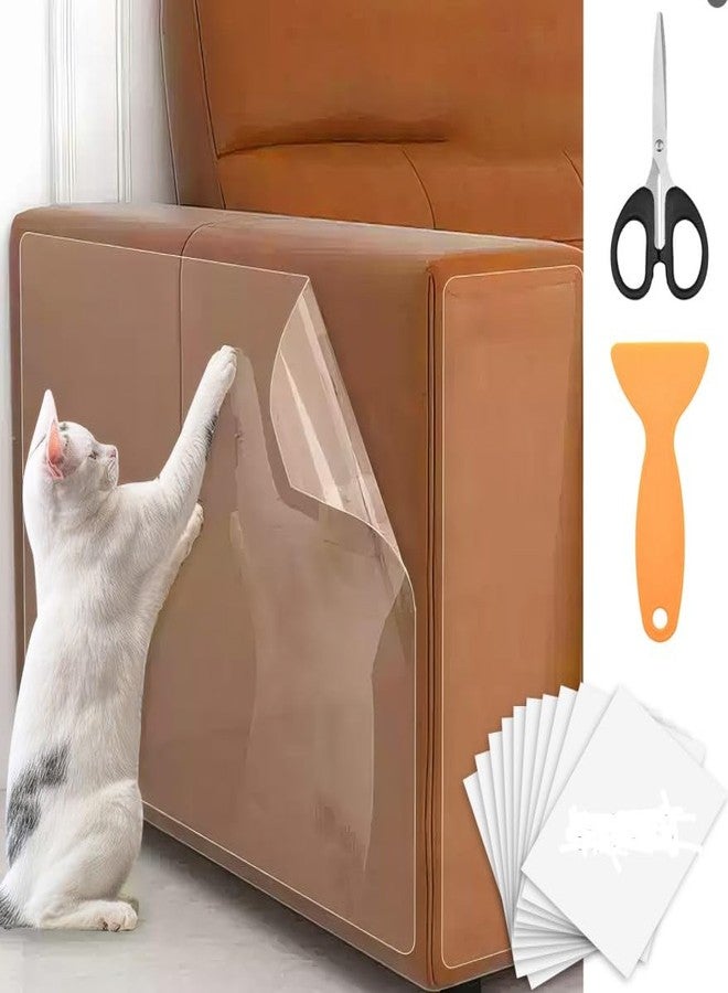 YONHTUTU 12 PCS Anti-Cat Scratch Furniture Protector, Designed for Leather Furniture, Anti Scratch Cat Couch Protector from Cats Claws with Scissors and Scraper, Cats Scratch Deterrent for Furnitures, No Pins - Image 1